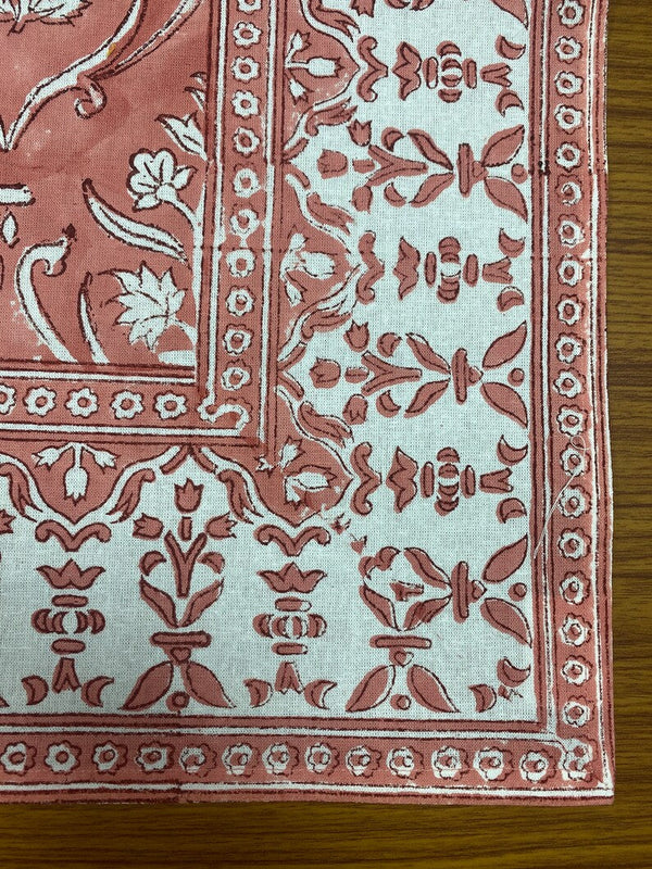 Sweet Pink Indian Floral Hand Block Printed Cotton Border Napkins Size 20x20"