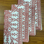 Sweet Pink Indian Floral Hand Block Printed Cotton Border Napkins Size 20x20"