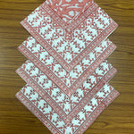 Sweet Pink Indian Floral Hand Block Printed Cotton Border Napkins Size 20x20"
