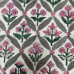 Watermelon Pink, Floral Hand Block Printed Cotton Border Napkins Size 20x20"