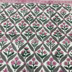 Watermelon Pink, Floral Hand Block Printed Cotton Border Napkins Size 20x20"