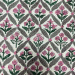 Watermelon Pink, Floral Hand Block Printed Cotton Border Napkins Size 20x20"