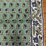 Basil Green, Peacock Blue Size Floral 20x20" Hand Block Print Cotton Cloth Napkins