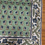 Basil Green, Peacock Blue Size Floral 20x20" Hand Block Print Cotton Cloth Napkins