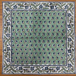 Basil Green, Peacock Blue Size Floral 20x20" Hand Block Print Cotton Cloth Napkins