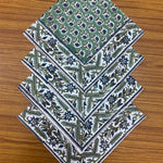 Basil Green, Peacock Blue Size Floral 20x20" Hand Block Print Cotton Cloth Napkins
