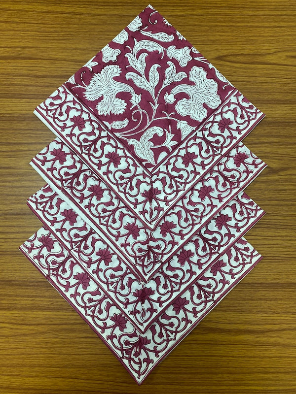 Deep Pruce Indian Floral Hand Block Printed Cotton Cloth Border Napkins Size 20x20"