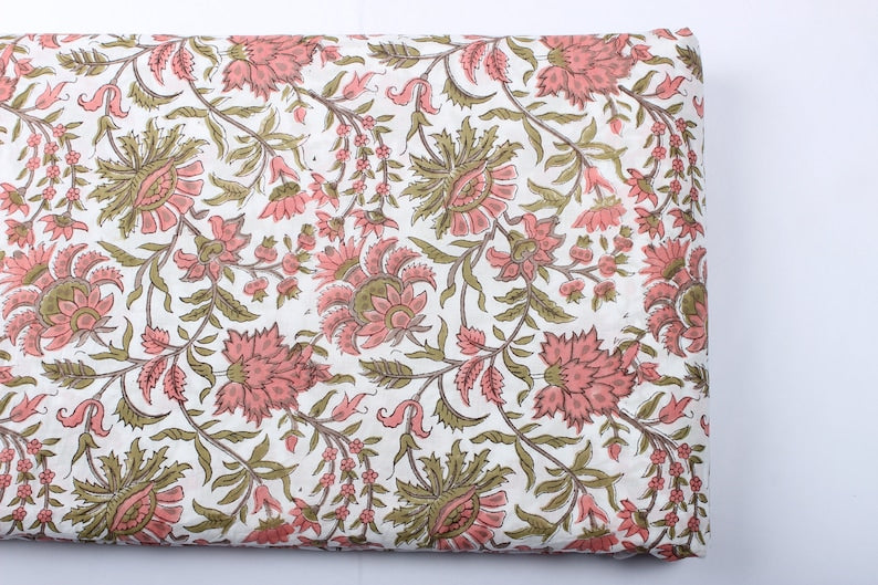 New York Pink Hand-Block Printed Cotton Cloth