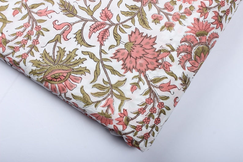 New York Pink Hand-Block Printed Cotton Cloth