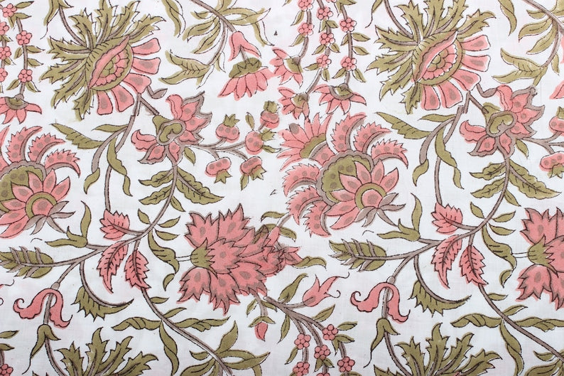 New York Pink Hand-Block Printed Cotton Cloth