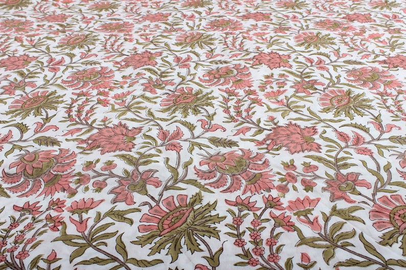 New York Pink Hand-Block Printed Cotton Cloth