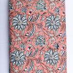 Peach And Berry Blue Hand-Block Printed Cotton Cloth