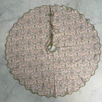 FABRICSG Tree Skirt, Indian Floral Hand Block Printed Piping Scallops Cotton Cloth Christmas Tree Skirt, Farmhouse Home Christmas Decor Holiday Decor