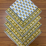 Vintage Yellow Drip Flower Indian Floral Hand Block Printed Cotton Cloth Napkins Size 20x20" Set of 4,6,12,24,48 Wedding Events Home Gifts