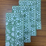 Sage Green Indian Floral Hand Block Printed Cotton Cloth Border Napkins Size 20x20"