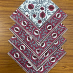 Sangria Red, Cerise Pink Indian Floral Hand Block Printed Cotton Napkins Size 20x20"