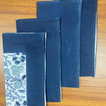 Denim and Baby Blue Indian Floral Hand Block Printed Cotton Cloth Border Napkins Size 20x20"