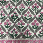 Watermelon Pink, Floral Hand Block Printed Cotton Border Napkins Size 20x20"