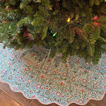 FABRICSG Indian Floral Hand Block Printed Piping Scallops Cotton Cloth Christmas Tree Skirt, Farmhouse Outdoor Home House Christmas Decor Unique