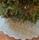 FABRICSG Indian Floral Hand Block Printed Piping Scallops Cotton Cloth Christmas Tree Skirt, Farmhouse Outdoor Home House Christmas Decor Unique