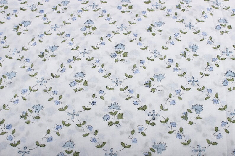 Powder and Pigeon Blue Hand-Block Printed Cotton Cloth