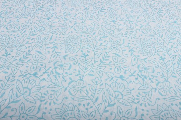 Turquoise Blue Jal Hand-Block Printed Cotton Cloth
