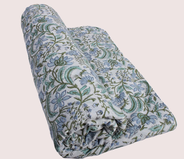 Columbia Blue Hand-Block Printed Cotton Cloth