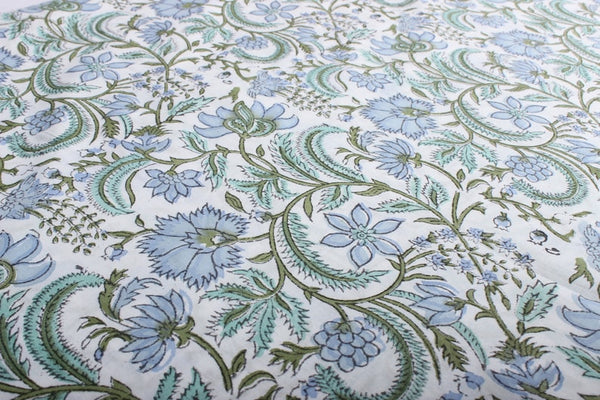 Columbia Blue Hand-Block Printed Cotton Cloth