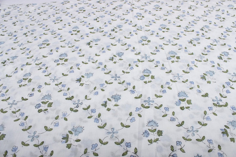 Powder and Pigeon Blue Hand-Block Printed Cotton Cloth
