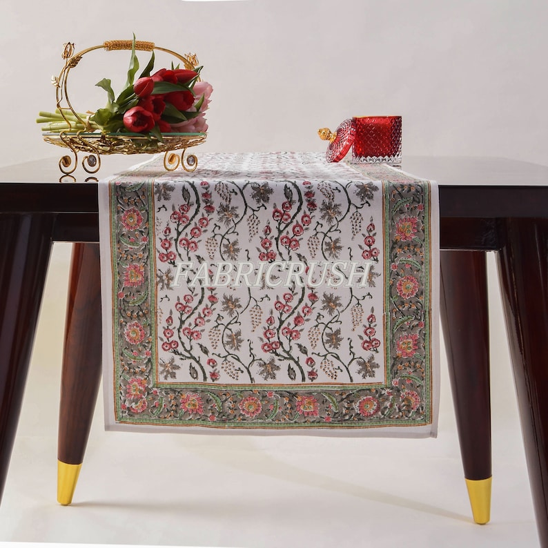 Coral Pink and Hunter Green Table Runner