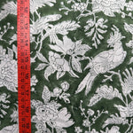 Rifle Green and White Hand-Block Printed Cotton Cloth