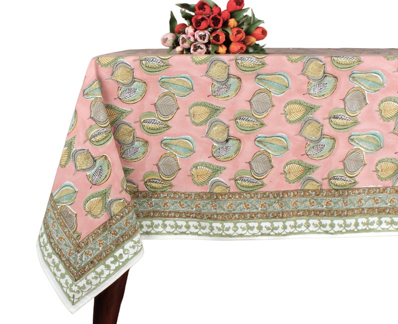 Salmon Pink Leaf Print Tablecloth