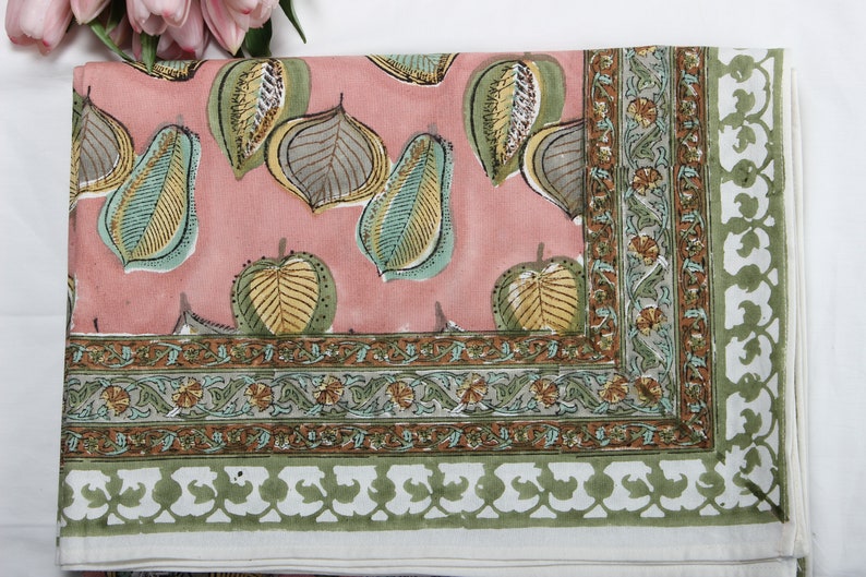 Salmon Pink Leaf Print Tablecloth