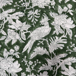 Rifle Green and White Hand-Block Printed Cotton Cloth
