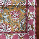 Biscotti Yellow Indian Floral Size 20x20" Hand Block Printed Cotton Cloth Napkins