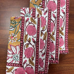 Biscotti Yellow Indian Floral Size 20x20" Hand Block Printed Cotton Cloth Napkins
