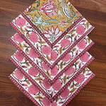 Biscotti Yellow Indian Floral Size 20x20" Hand Block Printed Cotton Cloth Napkins
