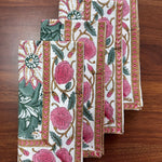 Viridian Green Indian Floral Hand Block Printed Size 20x20" Cotton Cloth Napkins