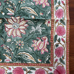 Viridian Green Indian Floral Hand Block Printed Size 20x20" Cotton Cloth Napkins