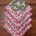 Hunter Green Indian Floral Hand Block Printed Cotton Napkins Size 20x20"