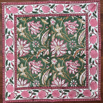 Hunter Green Indian Floral Hand Block Printed Cotton Napkins Size 20x20"