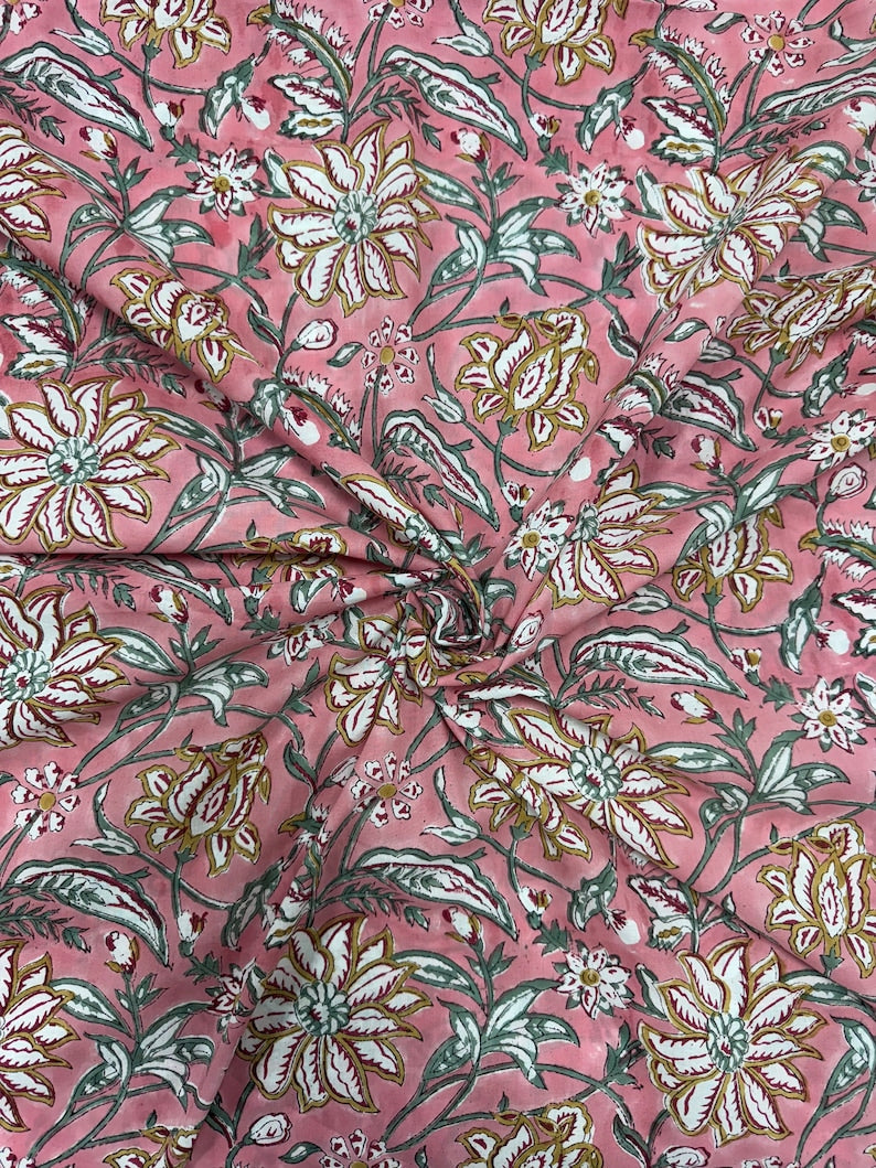 Candy Pink Hand-Block Printed Cotton Cloth