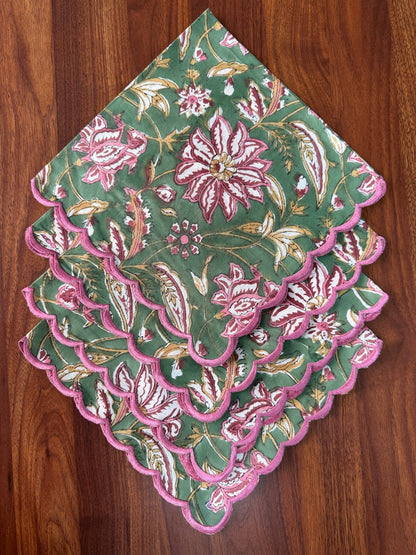 Viridian Green Scallop Embroidery Napkins