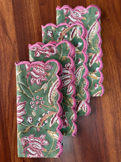 Viridian Green Scallop Embroidery Napkins