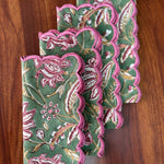 Viridian Green Scallop Embroidery Napkins