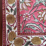 Candy Pink Indian Floral Hand Block Printed Pure Cotton Border Napkins Size 20x20"