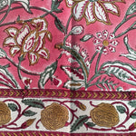 Candy Pink Indian Floral Hand Block Printed Pure Cotton Border Napkins Size 20x20"