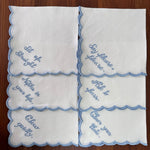 White Linen Napkins with Embroidery Quotes