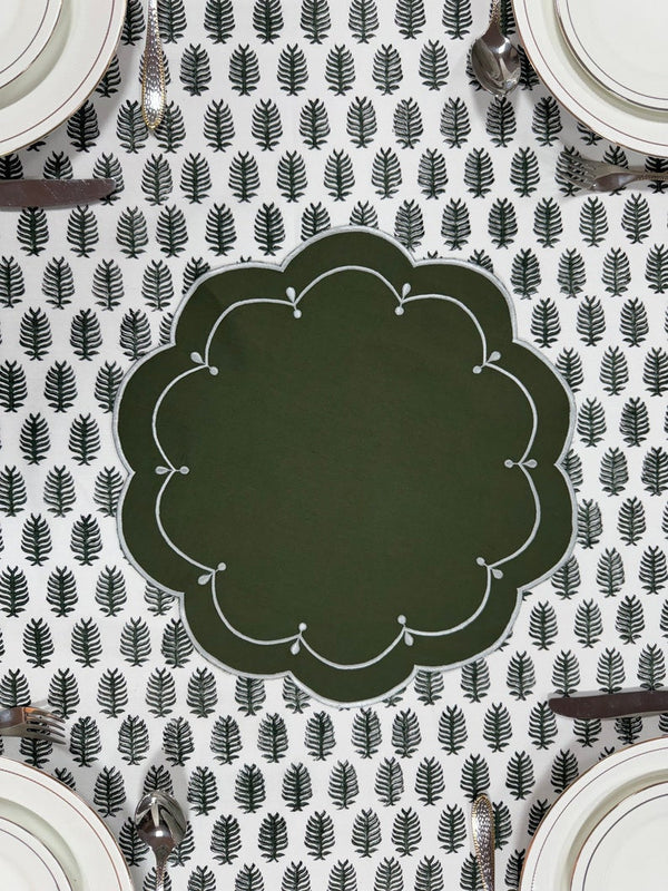 Green Cloth Embroidery Placemat
