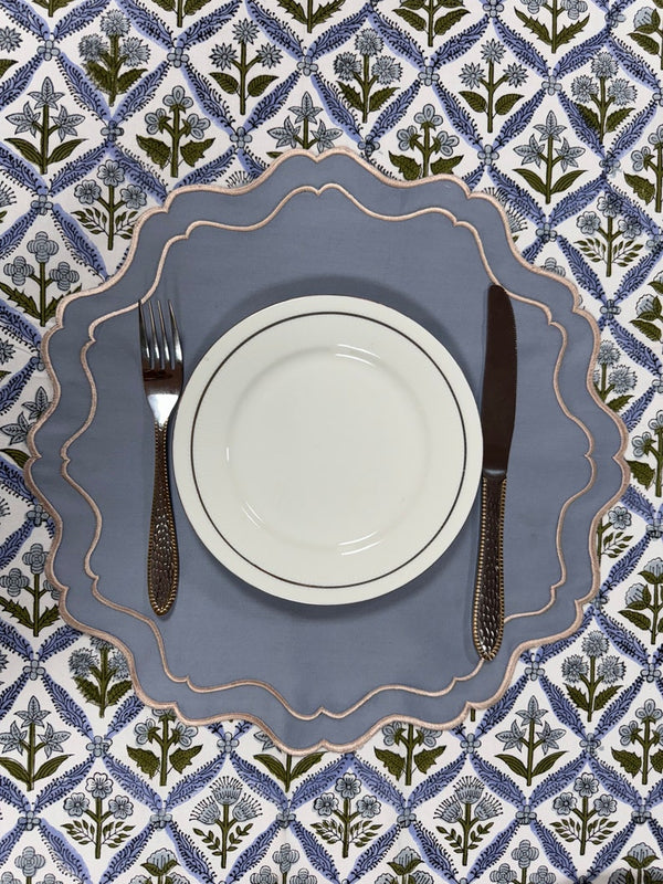 Blue Double Edges Embroidery Placemat